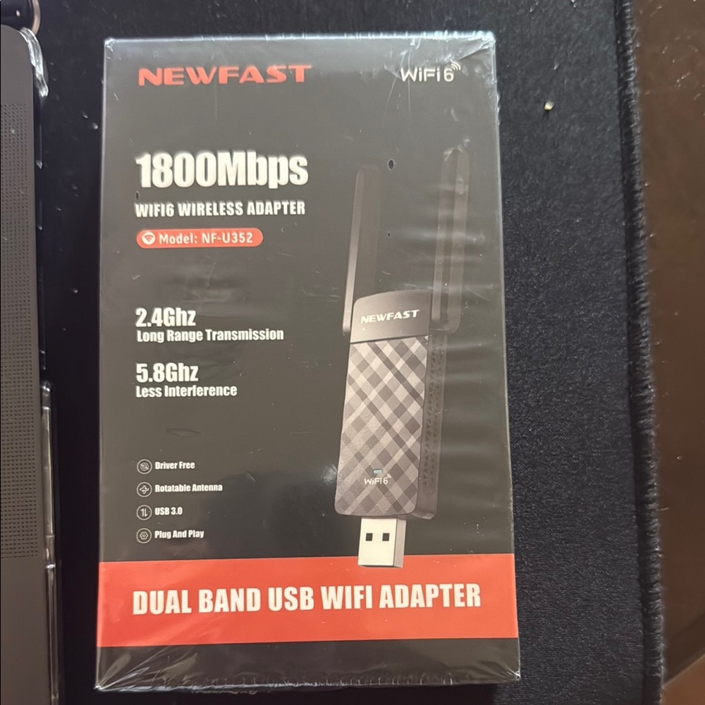 Black Dual Band USB Wi-Fi Adapter 1800Mbps